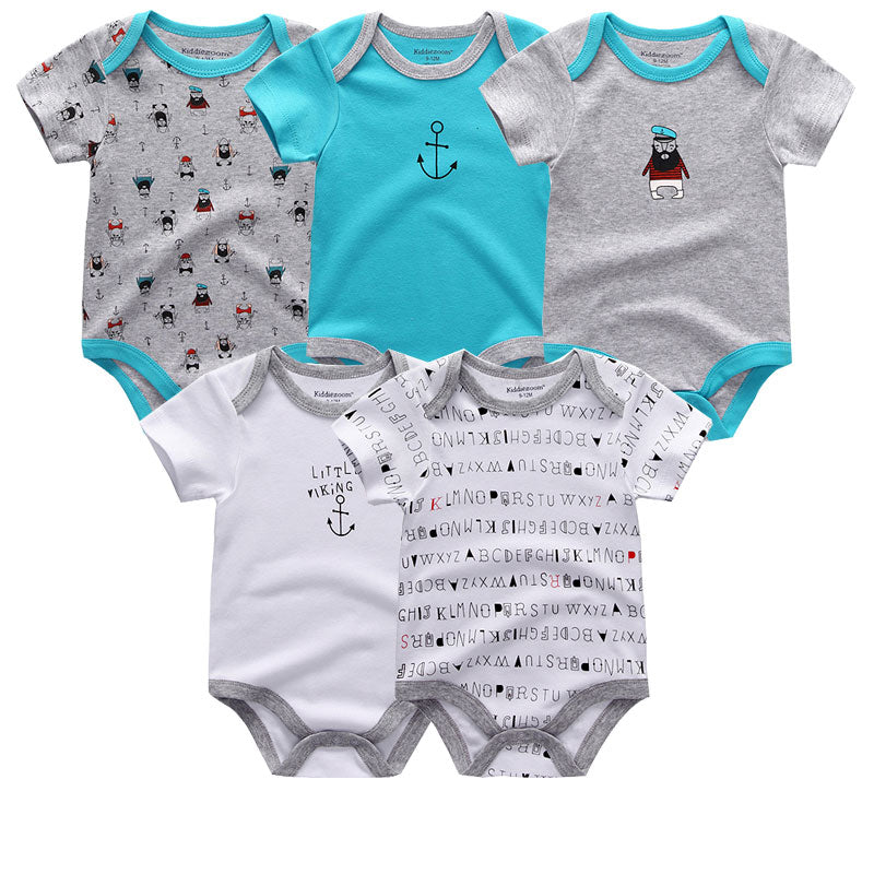 5PCS/LOT Unisex Top Quality Baby Rompers Short Sleeve Cottom O-Neck 0-12M Novel Newborn Boys&Girls Roupas de bebe Baby Clothes