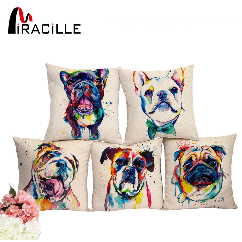 Miracille Square 18" French Bulldog Printed Decorative Sofa Throw Cushion Pillows Pets Dogs Outdoor Living Room Decor