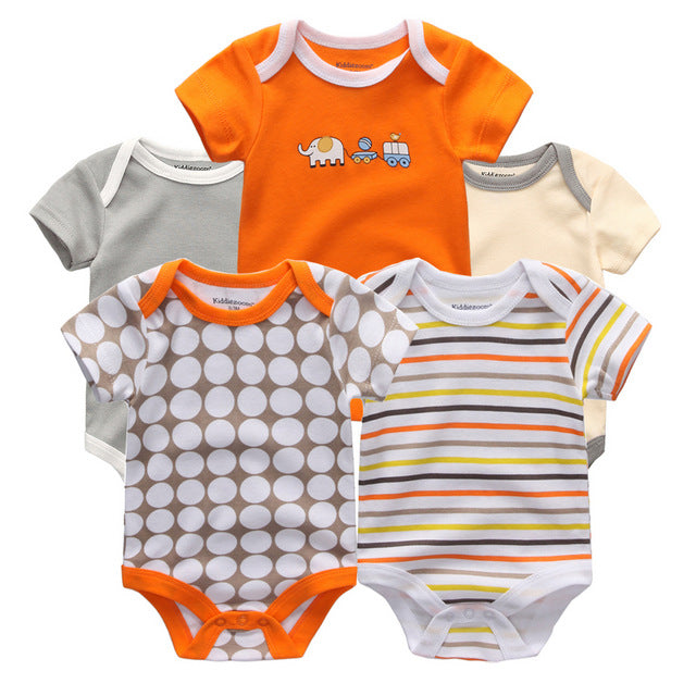 5PCS/LOT Unisex Top Quality Baby Rompers Short Sleeve Cottom O-Neck 0-12M Novel Newborn Boys&Girls Roupas de bebe Baby Clothes