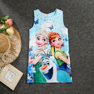 Summer Girls Dress Anna Elsa Dress Party Vestidos Teenagers Butterfly Print Princess Dress for Girls Elza Baby Girl Clothes