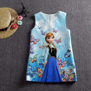 Summer Girls Dress Anna Elsa Dress Party Vestidos Teenagers Butterfly Print Princess Dress for Girls Elza Baby Girl Clothes