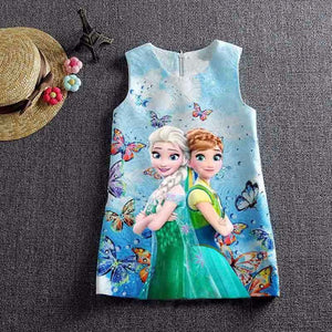 Summer Girls Dress Anna Elsa Dress Party Vestidos Teenagers Butterfly Print Princess Dress for Girls Elza Baby Girl Clothes