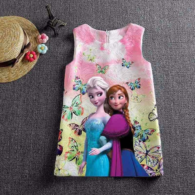 Summer Girls Dress Anna Elsa Dress Party Vestidos Teenagers Butterfly Print Princess Dress for Girls Elza Baby Girl Clothes