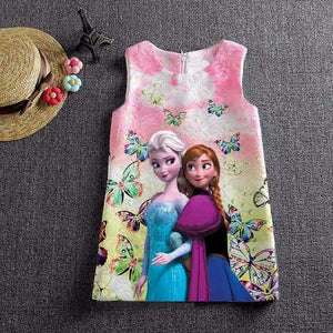 Summer Girls Dress Anna Elsa Dress Party Vestidos Teenagers Butterfly Print Princess Dress for Girls Elza Baby Girl Clothes