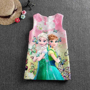 Summer Girls Dress Anna Elsa Dress Party Vestidos Teenagers Butterfly Print Princess Dress for Girls Elza Baby Girl Clothes