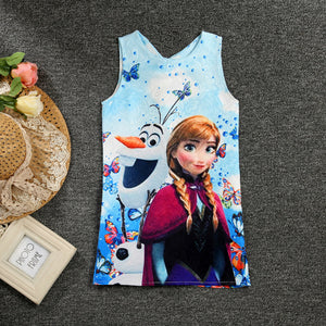 Summer Girls Dress Anna Elsa Dress Party Vestidos Teenagers Butterfly Print Princess Dress for Girls Elza Baby Girl Clothes