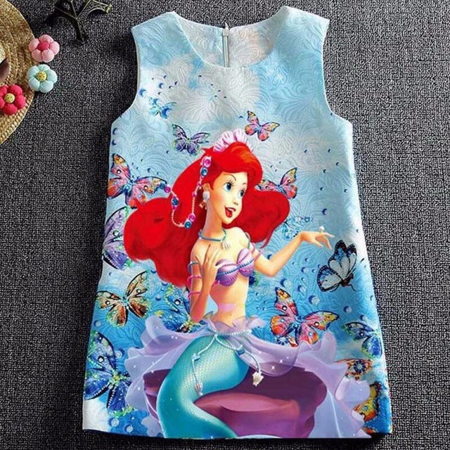 Summer Girls Dress Anna Elsa Dress Party Vestidos Teenagers Butterfly Print Princess Dress for Girls Elza Baby Girl Clothes