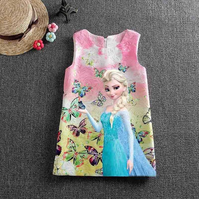 Summer Girls Dress Anna Elsa Dress Party Vestidos Teenagers Butterfly Print Princess Dress for Girls Elza Baby Girl Clothes