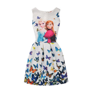 Summer Girls Dress Anna Elsa Dress Party Vestidos Teenagers Butterfly Print Princess Dress for Girls Elza Baby Girl Clothes