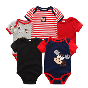 5PCS/LOT Unisex Top Quality Baby Rompers Short Sleeve Cottom O-Neck 0-12M Novel Newborn Boys&Girls Roupas de bebe Baby Clothes