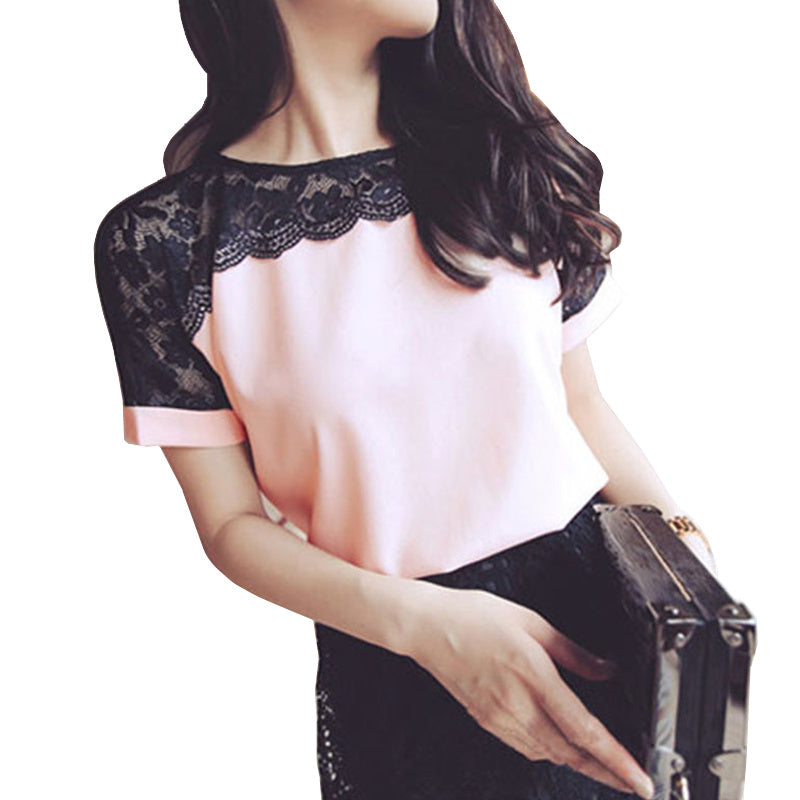 Women's Casual Lace Chiffon Chemise Blouse Tops