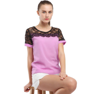 Women's Casual Lace Chiffon Chemise Blouse Tops