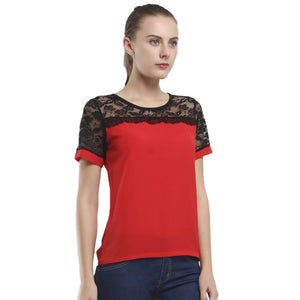 Women's Casual Lace Chiffon Chemise Blouse Tops