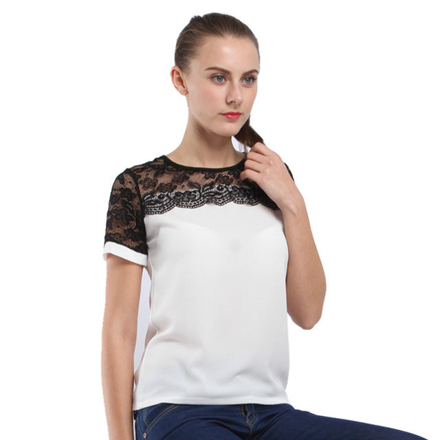 Women's Casual Lace Chiffon Chemise Blouse Tops