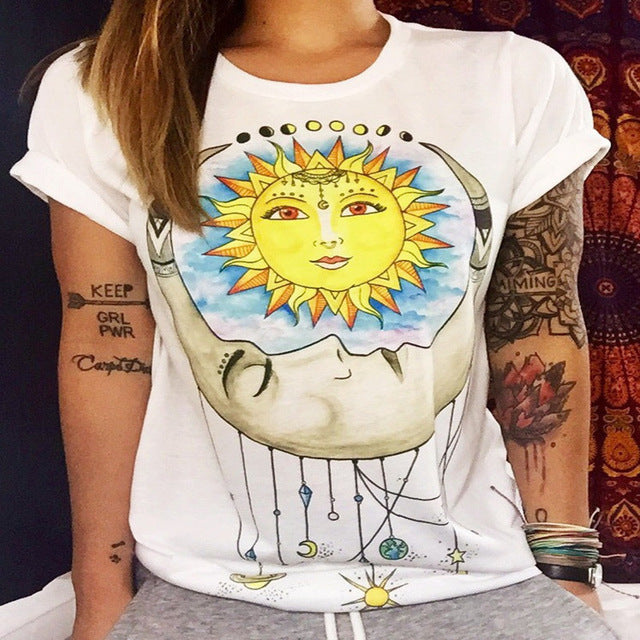 CDJLFH 2017 New Summer Top Shirts Women T Shirts Print Tshirt Sexy Plus Size T-shirt Tees Tops Fashion White S M XL XXL