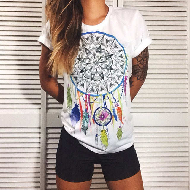 CDJLFH 2017 New Summer Top Shirts Women T Shirts Print Tshirt Sexy Plus Size T-shirt Tees Tops Fashion White S M XL XXL