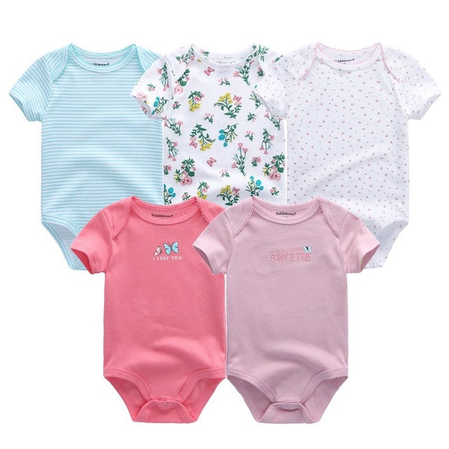 5PCS/LOT Unisex Top Quality Baby Rompers Short Sleeve Cottom O-Neck 0-12M Novel Newborn Boys&Girls Roupas de bebe Baby Clothes