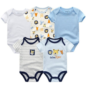 5PCS/LOT Unisex Top Quality Baby Rompers Short Sleeve Cottom O-Neck 0-12M Novel Newborn Boys&Girls Roupas de bebe Baby Clothes