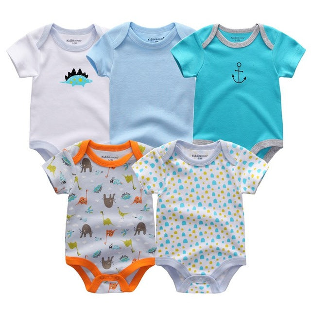 5PCS/LOT Unisex Top Quality Baby Rompers Short Sleeve Cottom O-Neck 0-12M Novel Newborn Boys&Girls Roupas de bebe Baby Clothes