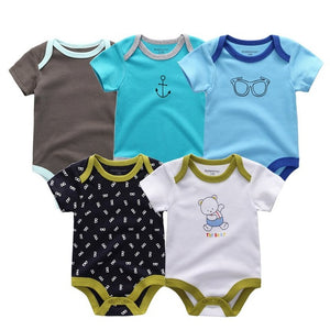 5PCS/LOT Unisex Top Quality Baby Rompers Short Sleeve Cottom O-Neck 0-12M Novel Newborn Boys&Girls Roupas de bebe Baby Clothes