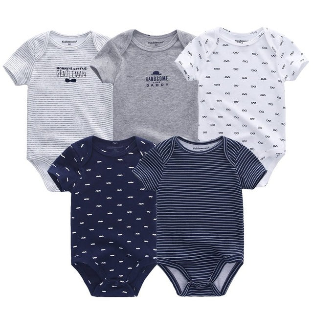 5PCS/LOT Unisex Top Quality Baby Rompers Short Sleeve Cottom O-Neck 0-12M Novel Newborn Boys&Girls Roupas de bebe Baby Clothes