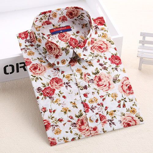 Dioufond Women Summer Blouses Vintage Floral Blouse Long Sleeve Shirt Women Camisas Femininas Female Tops Fashion Cotton Shirt