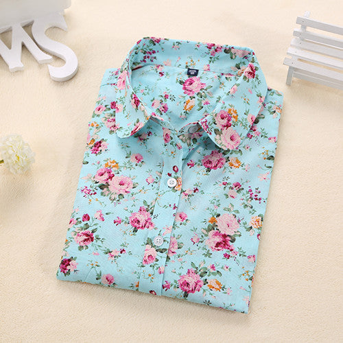 Dioufond Women Summer Blouses Vintage Floral Blouse Long Sleeve Shirt Women Camisas Femininas Female Tops Fashion Cotton Shirt