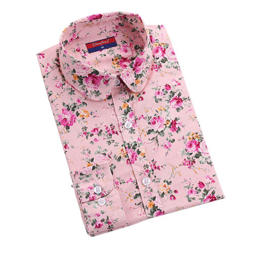 Dioufond Women Summer Blouses Vintage Floral Blouse Long Sleeve Shirt Women Camisas Femininas Female Tops Fashion Cotton Shirt